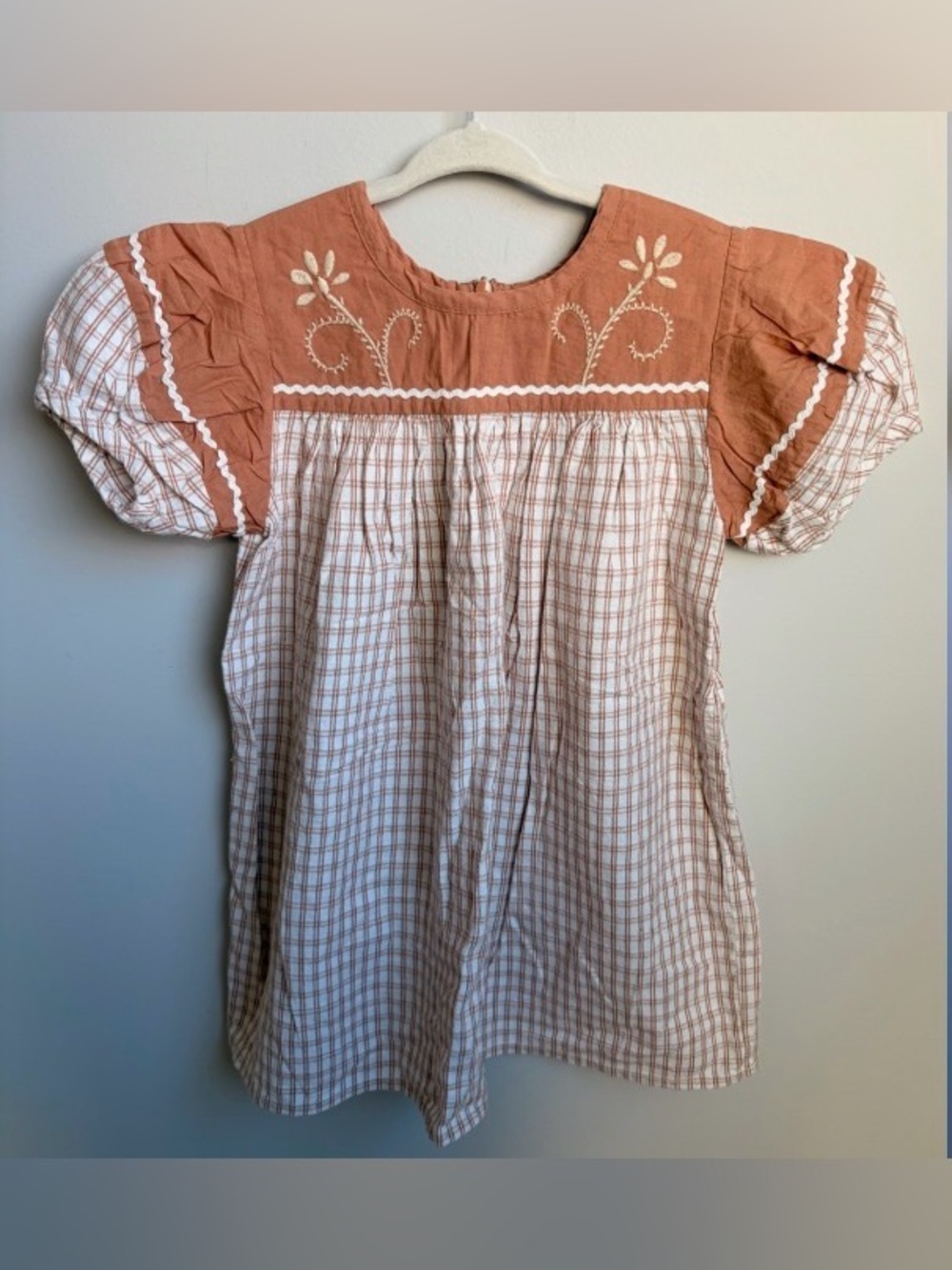 Apolina Embroidered Cotton Prairie Dress in Rust and Cream